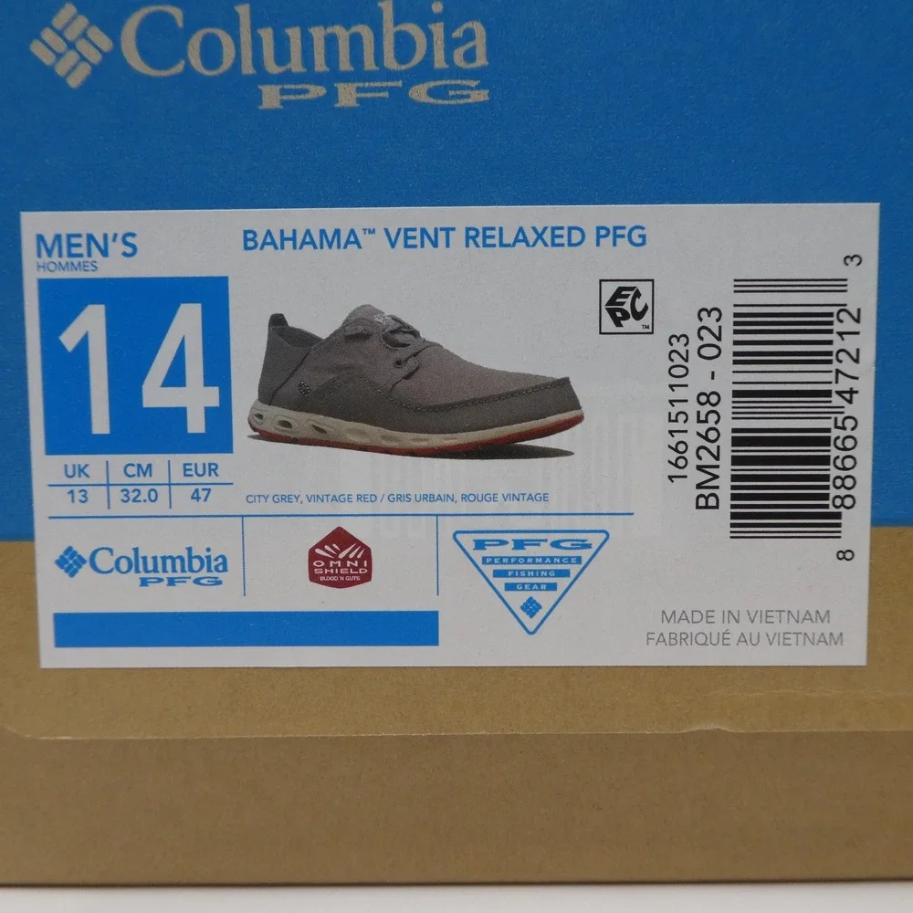 Columbia Bahama Vent Relaxed PFG Boat Shoe Mens 14 City Grey Vintage Red BM2658